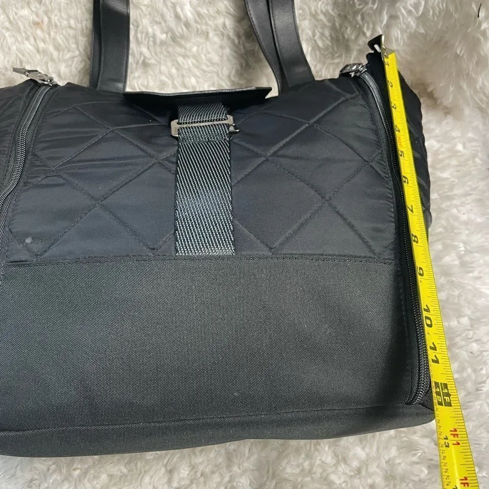 Paper Clip Black Nylon Quilted Large Diaper Bag silver tone hardwares.
